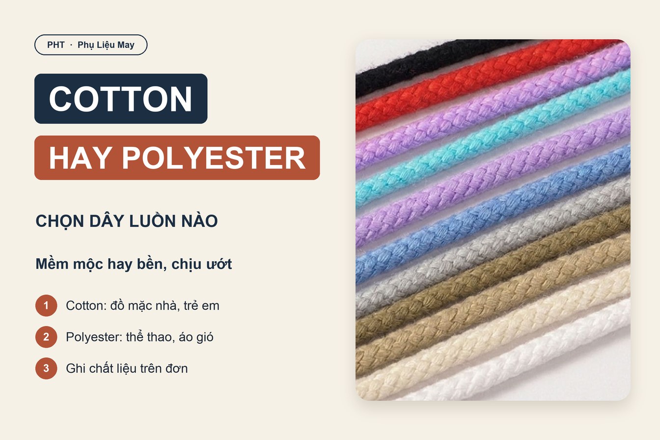 Dây luồn cotton và polyester: chọn theo sản phẩm may 6 Dây luồn cotton và polyester: chọn theo sản phẩm may