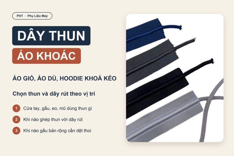 Dây thun áo khoác: chọn thun và dây rút theo từng vị trí