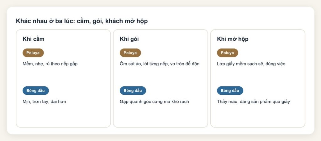 Giấy poluya và giấy bóng dầu: khác nhau ở đâu, dùng khi nào 9 Giấy poluya và giấy bóng dầu khác nhau khi cầm, khi gói và khi khách mở hộp