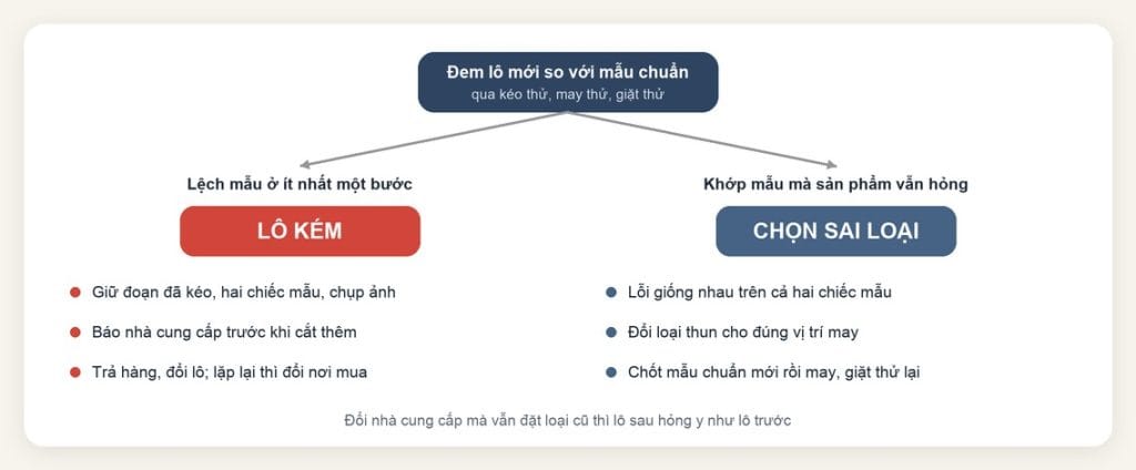 Cách tách lô dây thun kém chất lượng với thun đạt nhưng chọn sai loại bằng mẫu chuẩn